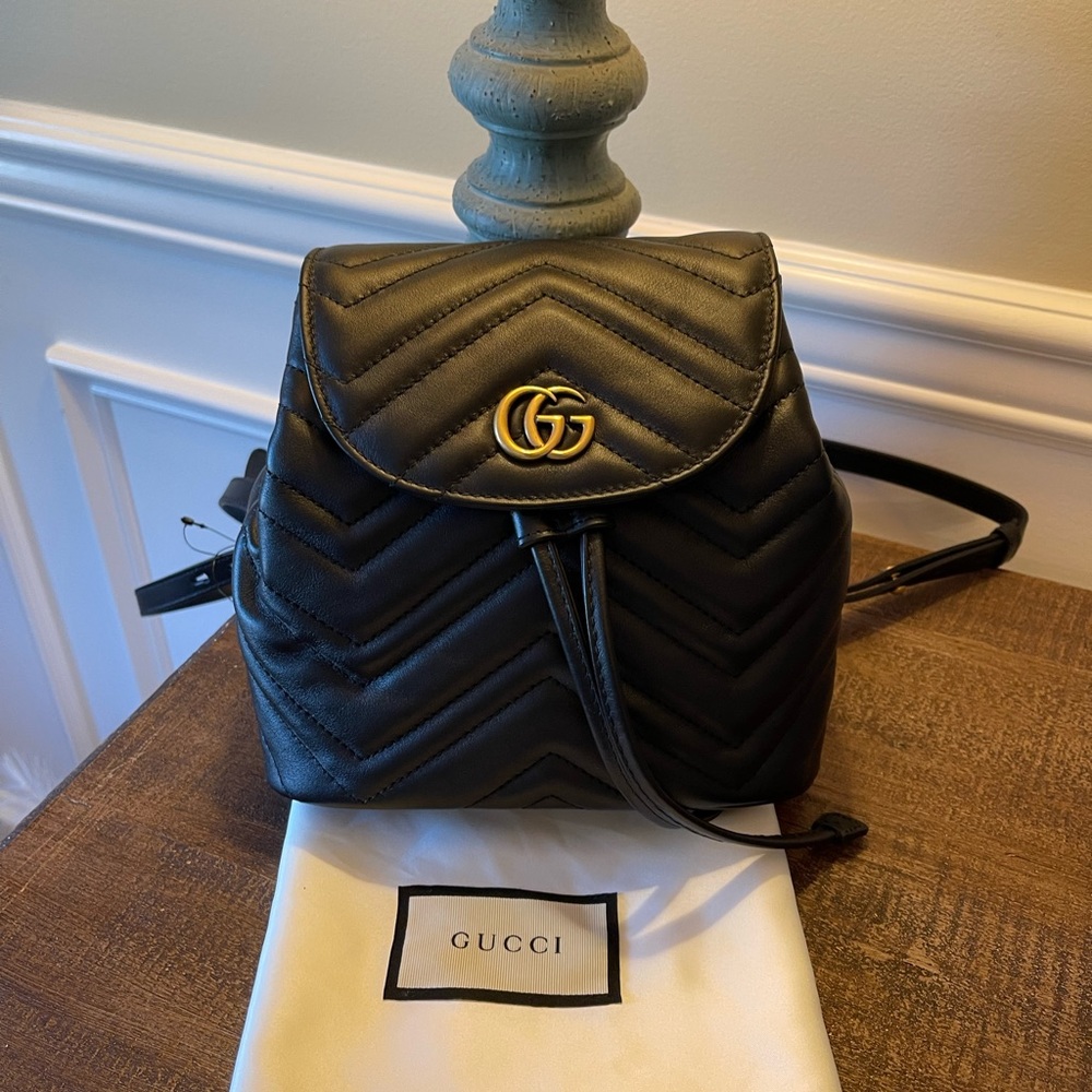 Gucci Black mini marmont  backpack